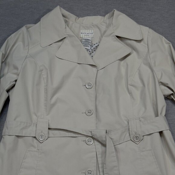 White Stag Womens Light Khaki Trench Coat Belted Long Sleeve Button Front Sz 2X - Picture 6 of 16
